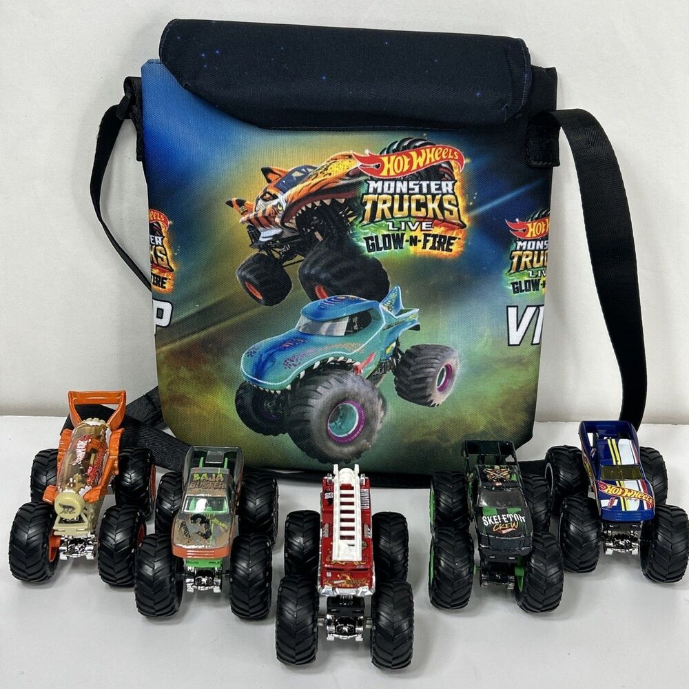 Hot Wheels Monster Jam Truck Lot crossbody Bag Glow Fire Carbonator 5 Alarm 1:64